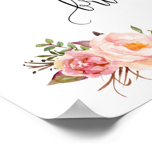 Bruiloft Wittebroodsweken Roze Bloem Bruiloft bord Poster (Hoek)