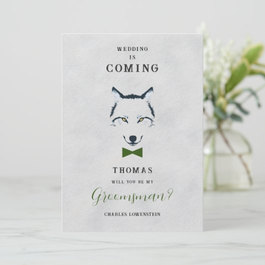 Bruiloft Wolf Groomsman Grijze tinten Groene Boog (Staand voorkant)