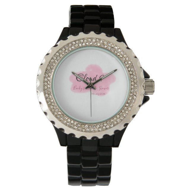 Bruiloft wolken negen rode pastel naamdatum horloge (Voorkant)