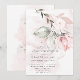 Bruiloft | Woodland Blush Pink Rose Invitation Kaart