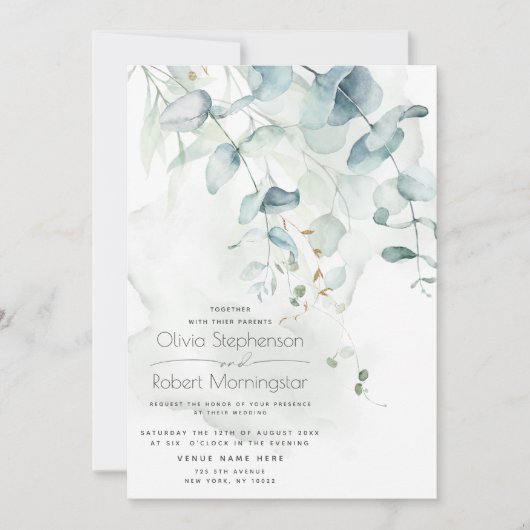 Bruiloft | Woodland Greenery Boho Eucalyptus Invit Kaart (Voorkant)