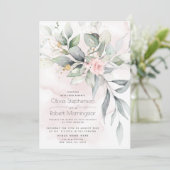 Bruiloft | Woodland Greenery Boho Pink Rose Kaart (Staand voorkant)