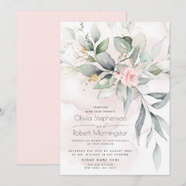 Bruiloft | Woodland Greenery Boho Pink Rose Kaart