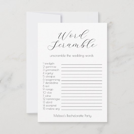 Bruiloft Woord Scramble Bachelorette Party Game Kaart (Voorkant)