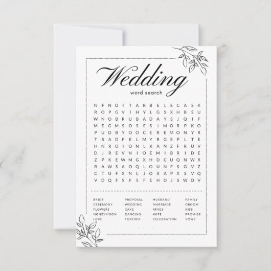 Bruiloft Woord Zoeken Vrijgezellenfeest Spel Kaart (Voorkant)