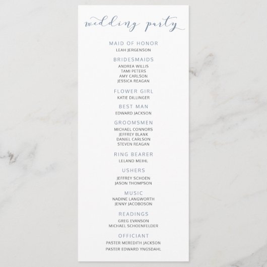 Bruiloft Zachte Romantische Waterverf Stoffig Blau Programmakaart (Achterkant)