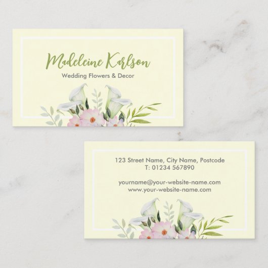 Bruiloft Zachte witte Calla Lily Rozen Visitekaartje (Voorkant / Achterkant)