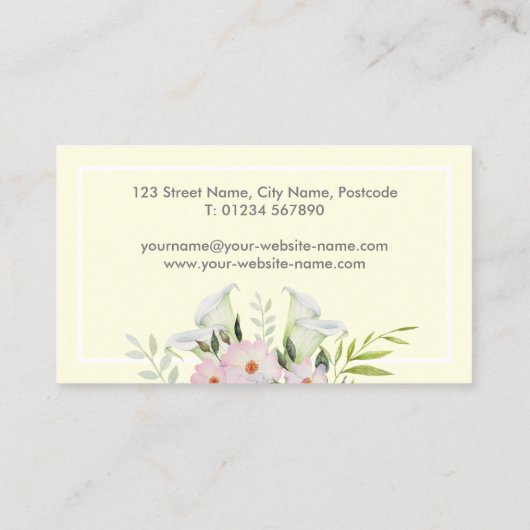 Bruiloft Zachte witte Calla Lily Rozen Visitekaartje (Achterkant)