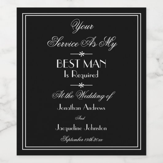 Bruiloft zal je mijn beste man voorstel wijn etiket (Enkel label)