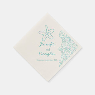 Bruiloft zee ster werveling aqua crème papier serv servetten