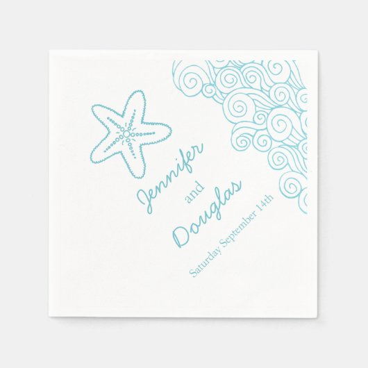 Bruiloft zee ster werveling aqua wit papier servet (Voorkant)