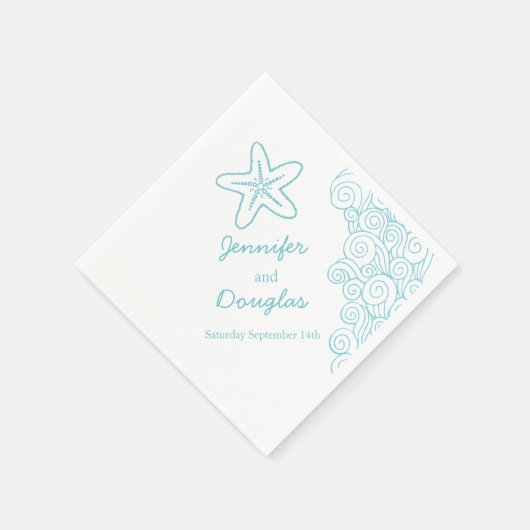 Bruiloft zee ster werveling aqua wit papier servet (Hoek)