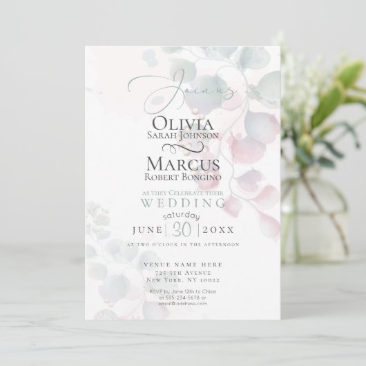 Bruiloft | Zelden daar Waterverf Eucalyptus Kaart (Staand voorkant)