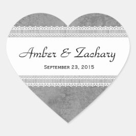 Bruiloft Zilver en Wit met Kant Lint V17K1 Hart Sticker