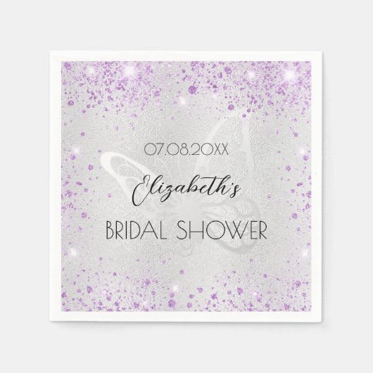 Bruiloft zilver lavendel vlinder servet (Voorkant)