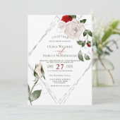 Bruiloft | Zilver Lijst Bleek Blush Waterverf Roze Kaart (Staand voorkant)