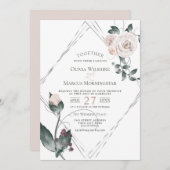 Bruiloft | Zilver Lijst Bleek Roze Waterverf Rozen Kaart (Voorkant / Achterkant)