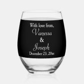 Bruiloft Zilver Monogram Zwart Wit Wijnglas Zonder Voet (Voorkant)