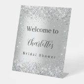 Bruiloft zilver naam script welkom reclamebord met voetstuk (Voorkant)