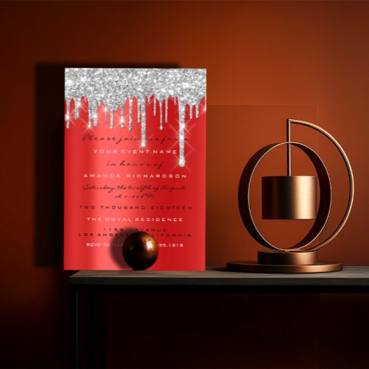 Bruiloft Zilver Rood Grijs Glitter Dalen 16e Kaart