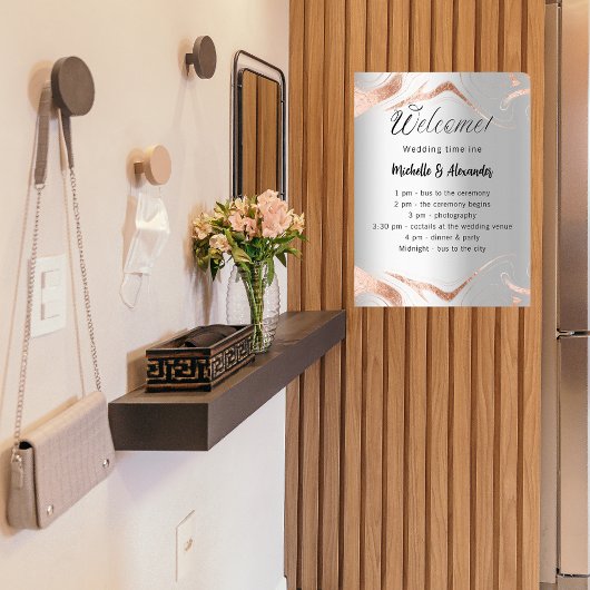 Bruiloft zilver roos gouden marmer programma tijdl poster