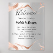 Bruiloft zilver roos gouden marmer programma tijdl poster (Voorkant)