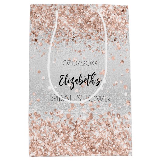 Bruiloft zilver roze goud naam medium cadeauzakje (Voorkant)