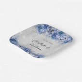 Bruiloft zilveren blauwe bloemen papieren bordje (Gebogen)