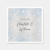 Bruiloft zilveren blauwe glinsteringen servet (Voorkant)