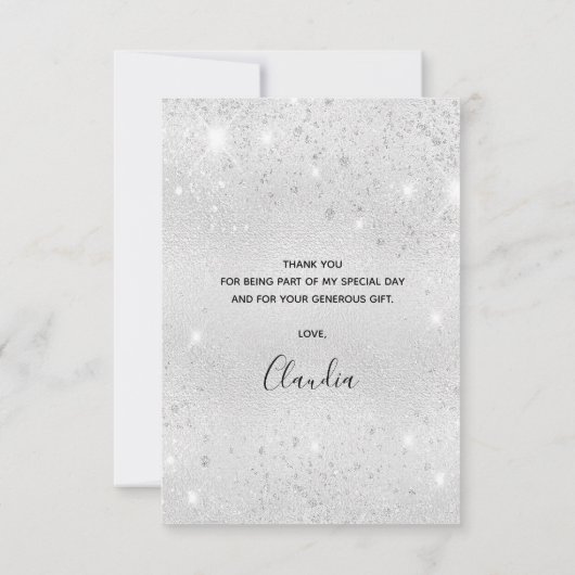 Bruiloft zilveren glitter stof glamoureuze  bedankkaart (Achterkant)