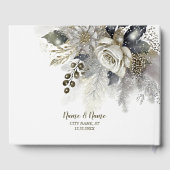 Bruiloft Zilveren Gouden Witte Rozen Bloemen Gastenboek (Achterkant)