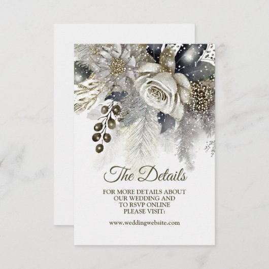 Bruiloft Zilveren Gouden Witte Rozen Bloemen Informatiekaartje (Voorkant / Achterkant)