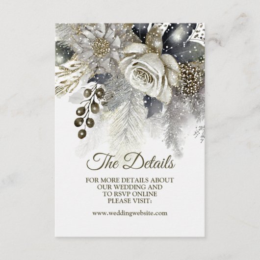 Bruiloft Zilveren Gouden Witte Rozen Bloemen Informatiekaartje (Voorkant)