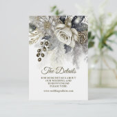 Bruiloft Zilveren Gouden Witte Rozen Bloemen Informatiekaartje (Staand voorkant)