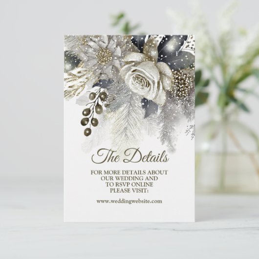 Bruiloft Zilveren Gouden Witte Rozen Bloemen Informatiekaartje (Staand voorkant)