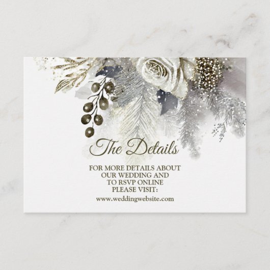 Bruiloft Zilveren Gouden Witte Rozen Bloemen Informatiekaartje (Voorkant)