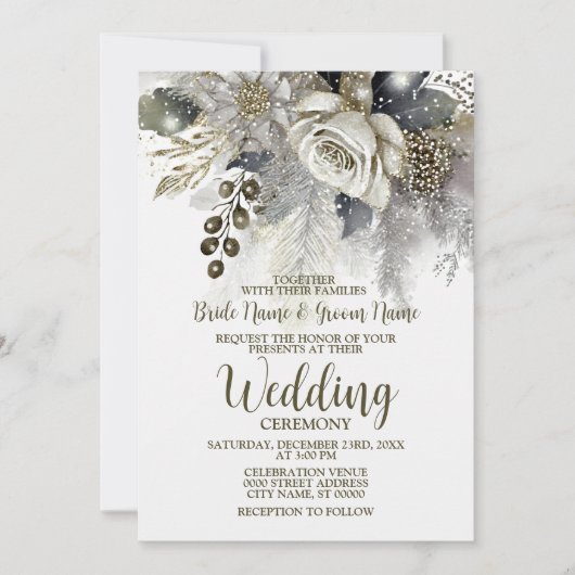 Bruiloft Zilveren Gouden Witte Rozen Bloemen Kaart (Voorkant)