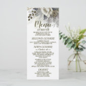 Bruiloft Zilveren Gouden Witte Rozen Bloemen Menu (Staand voorkant)