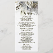 Bruiloft Zilveren Gouden Witte Rozen Bloemen Menu (Voorkant)