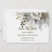 Bruiloft Zilveren Gouden Witte Rozen Bloemen Save The Date (Voorkant)