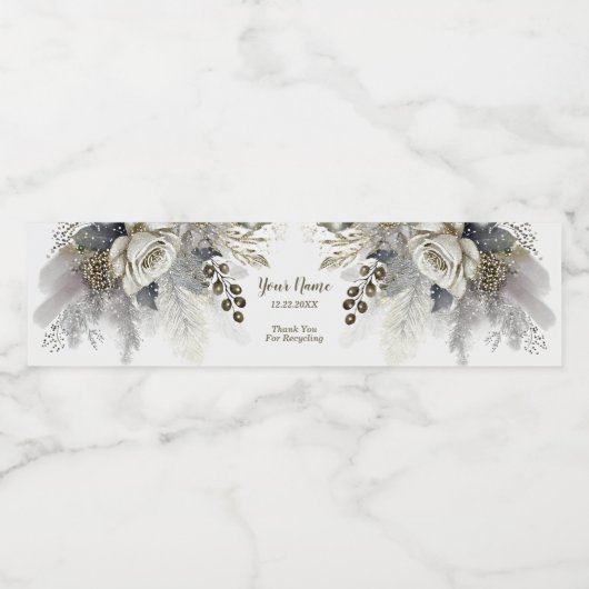 Bruiloft Zilveren Gouden Witte Rozen Bloemen Waterfles Etiket (Enkel label)