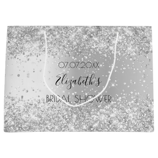 Bruiloft zilveren naam groot cadeauzakje (Voorkant)