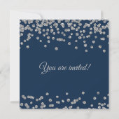 Bruiloft Zilveren Nep Glitter Confetti Navy Kaart (Achterkant)