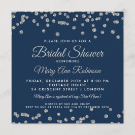 Bruiloft Zilveren Nep Glitter Confetti Navy Kaart