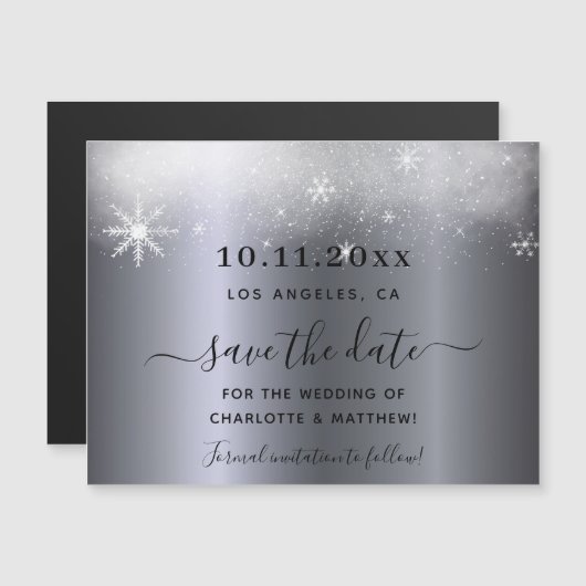bruiloft zilveren sneeuw met de datummagneet (Voorkant / Achterkant)