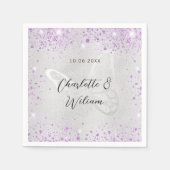 Bruiloft zilveren violette glinstert vlinder servet (Voorkant)