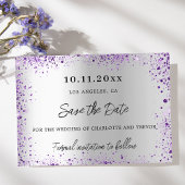 Bruiloft zilveren violette paarse glitter save the date