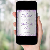 Bruiloft zilveren violette paarse glitter welkom poster
