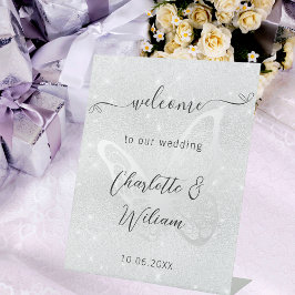 Bruiloft zilveren vlinder welkom reclamebord met voetstuk