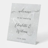 Bruiloft zilveren vlinder welkom reclamebord met voetstuk (Voorkant)